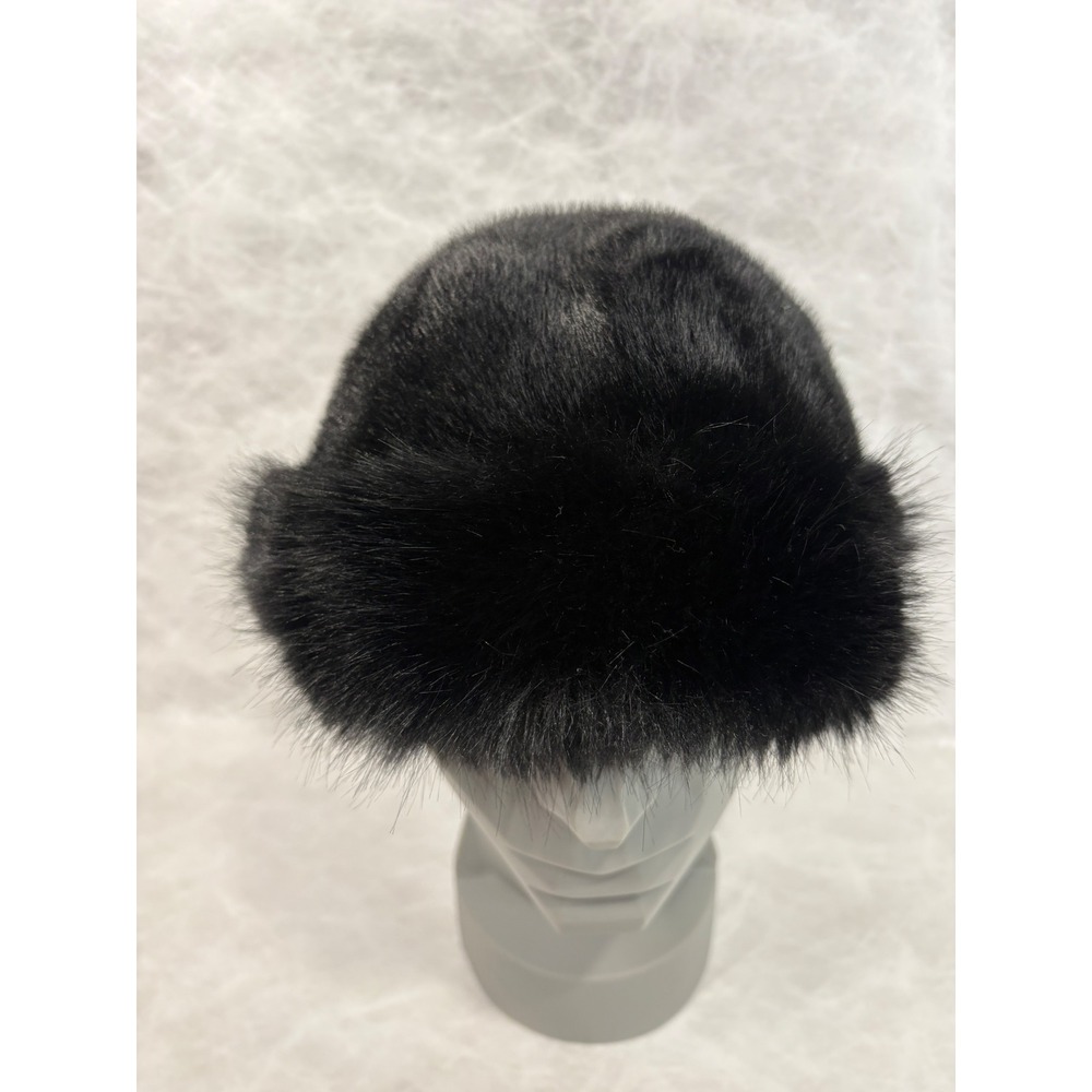 Vintage Style Black Faux Fur Pillbox Hat Winter Glamour Russian Style Cossack